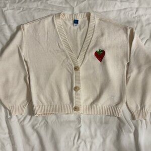 Girls Cotton Cardigan - Cream with embroidered strawberrt  - Size 10/12 - NWOT